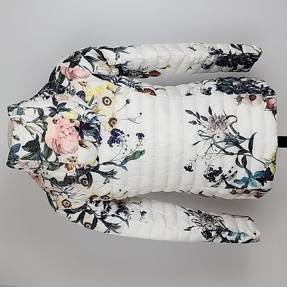 Point Zero Ultralight Women's Puffer Hooded Jacket White Floral Print Size M - Picture 2 of 16